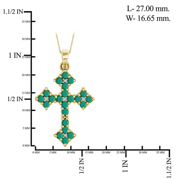 1.30 CTW Emerald & Accent White Diamonds Cross Pendant in 14K Gold Plated Silver