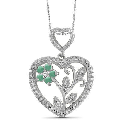 1/3 ct. T.G.W. Emerald Heart Pendant with Diamond Accent in Sterling Silver