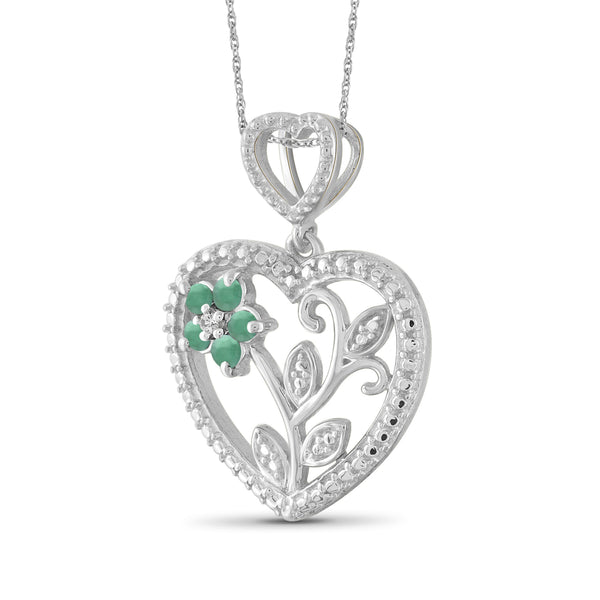 1/3 Carat T.G.W. Emerald And White Diamond Accent Sterling Silver Heart Pendant