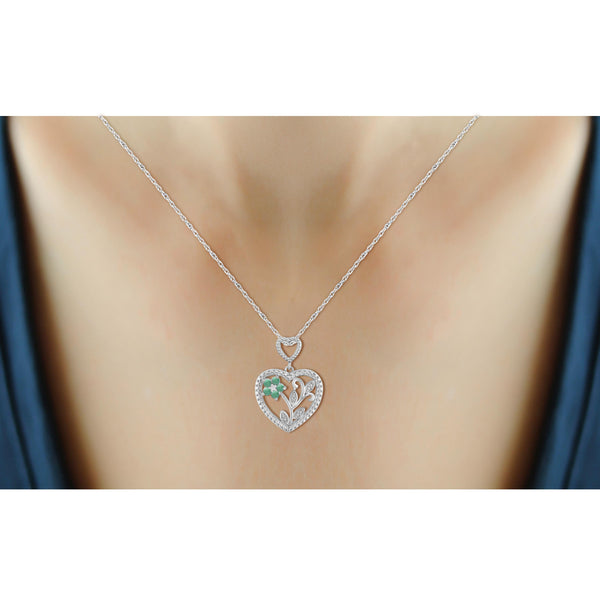 1/3 Carat T.G.W. Emerald And White Diamond Accent Sterling Silver Heart Pendant