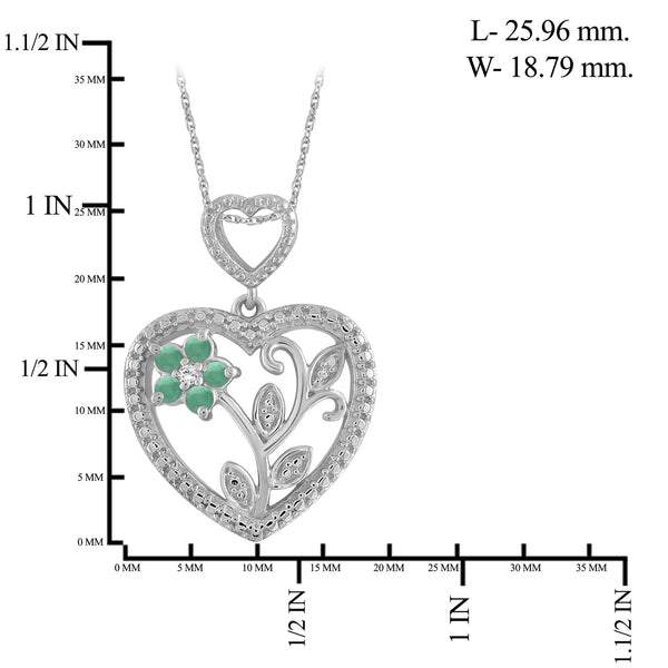 1/3 Carat T.G.W. Emerald And White Diamond Accent Sterling Silver Heart Pendant