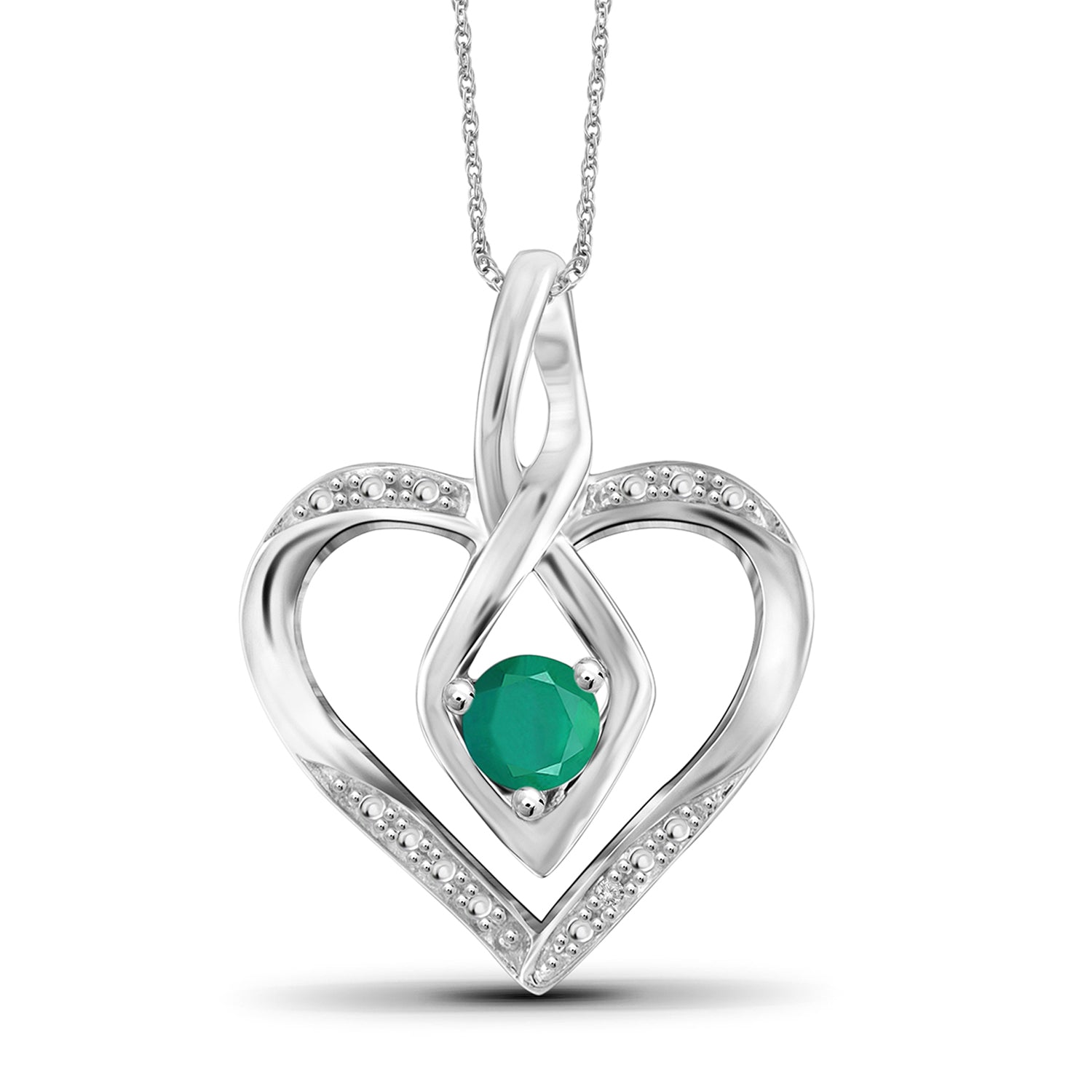 0.27 CTW Emerald & Accent White Diamonds Heart Pendant in Sterling Silver
