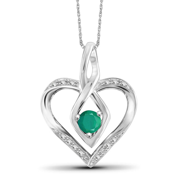 0.27 CTW Emerald & Accent White Diamonds Heart Pendant in Sterling Silver