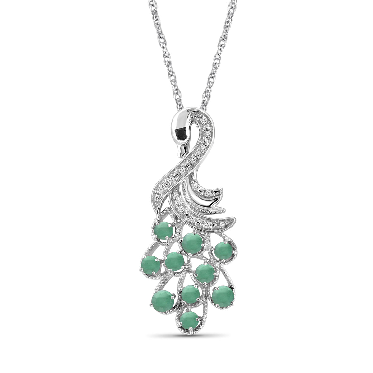 1/2 ct. T.G.W. Emerald Pendant with Black & White Diamond Accent in Sterling Silver