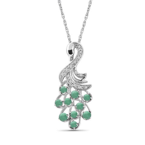1/2 Carat T.G.W. Emerald And Black & White Diamond Accent Sterling Silver Peacock Pendant