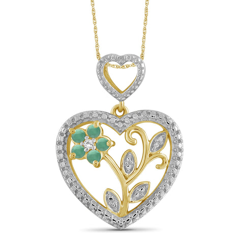 1/3 Carat T.G.W. Emerald And White Diamond Accent 14K Gold-Plated Heart Pendant