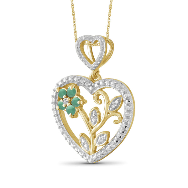 1/3 Carat T.G.W. Emerald And White Diamond Accent 14K Gold-Plated Heart Pendant