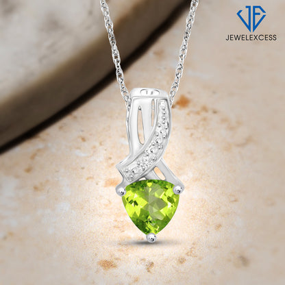 1 ct. T.G.W. Peridot Pendant with Diamond Accent in Sterling Silver