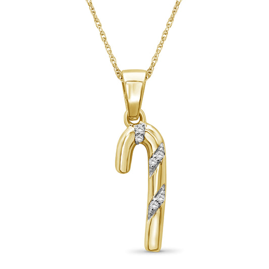 White Diamond Candy Cane Pendant in 14K Gold over Silver