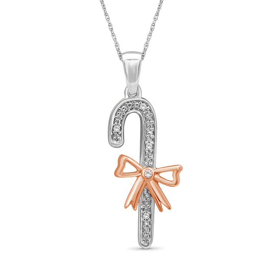 White Diamond Candy Cane Pendant in Two-Tone Sterling Silver