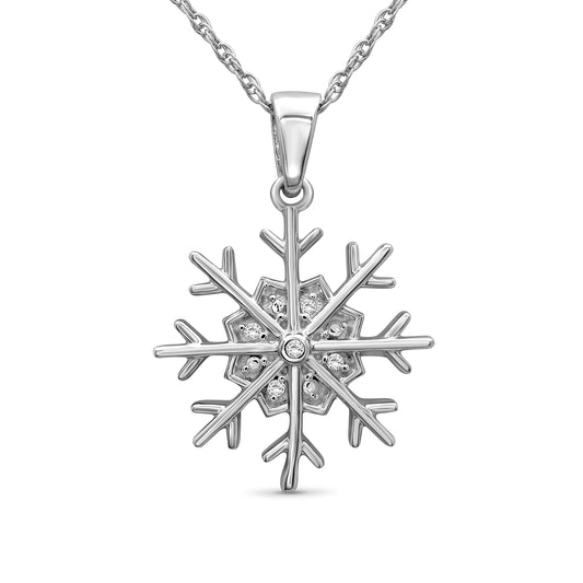 White Diamond Snowflake Pendant in Sterling Silver