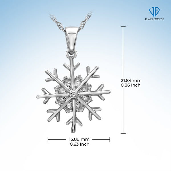 Snowflake Necklace Diamond Necklaces for Women – Genuine White Diamond, . 925 Sterling Silver Necklace Snowflake – Christmas Gifts for Women – Silver Diamond Pendant Necklace for Women