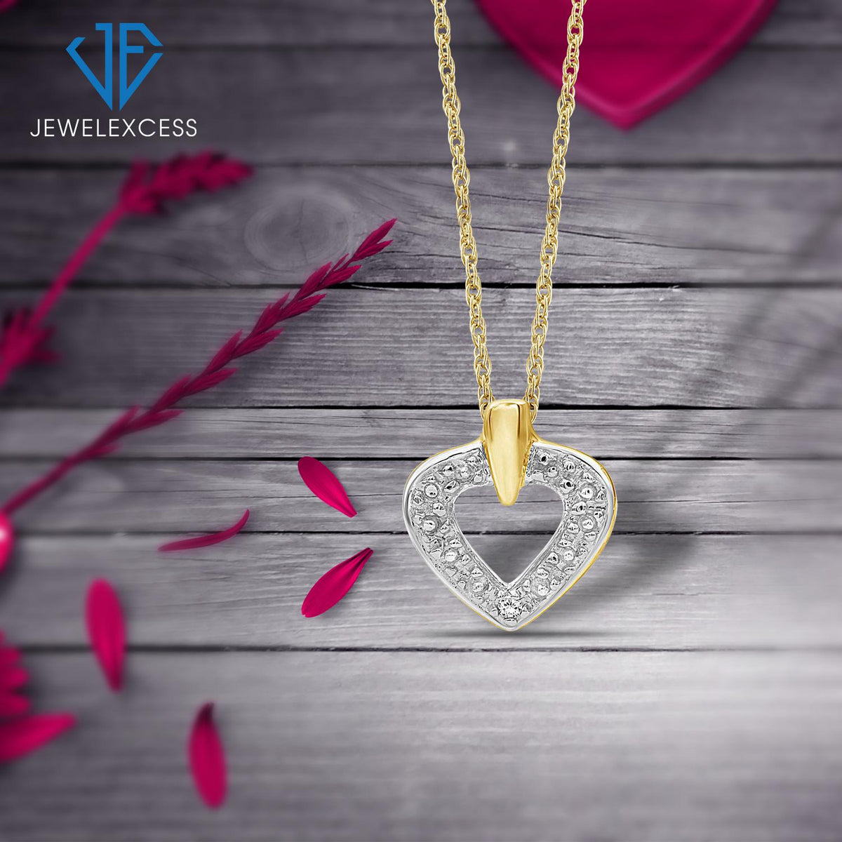 Diamond Accent Heart Pendant in 14K Gold over Silver
