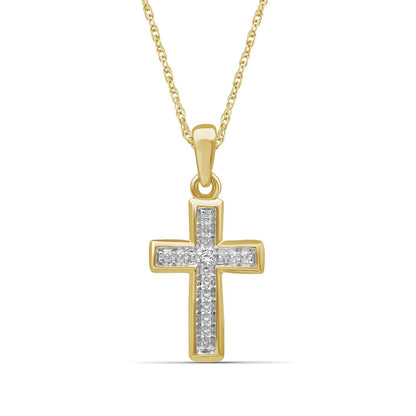 Diamond Accent Cross Pendant in 14K Gold over Silver