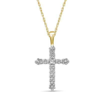 Diamond Accent Cross Pendant in 14K Gold over Silver