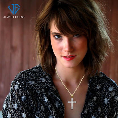 Diamond Accent Cross Pendant in 14K Gold over Silver