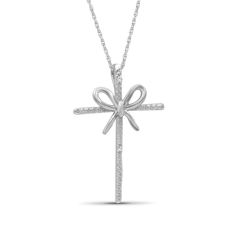 Accent White Diamond Sterling Silver Cross Pendant