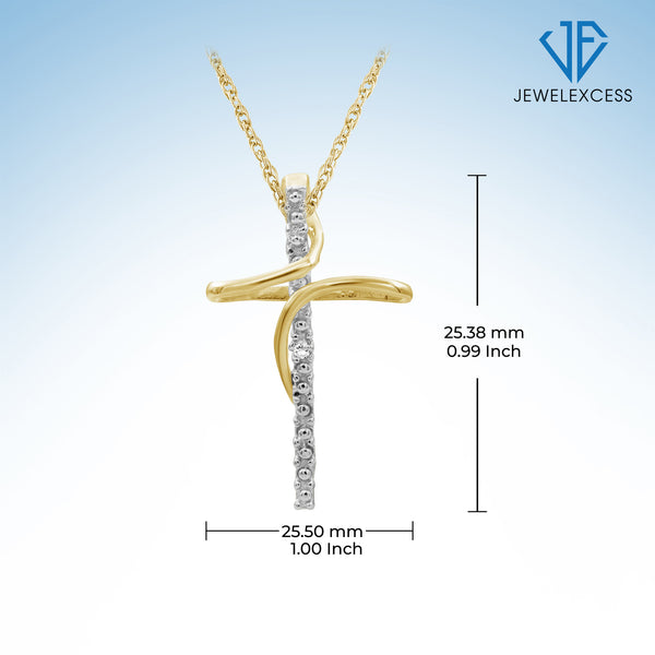 Accent White Diamond 14K Gold-Plated Cross Pendant