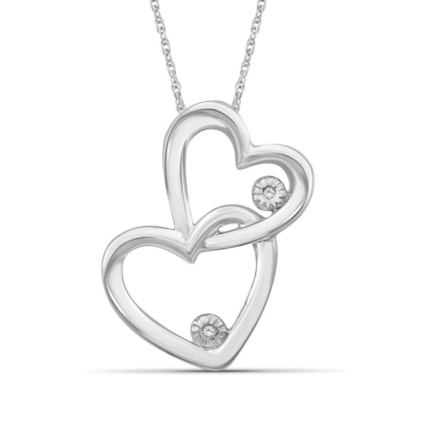 Accent White Diamond Sterling Silver Double Heart Pendant