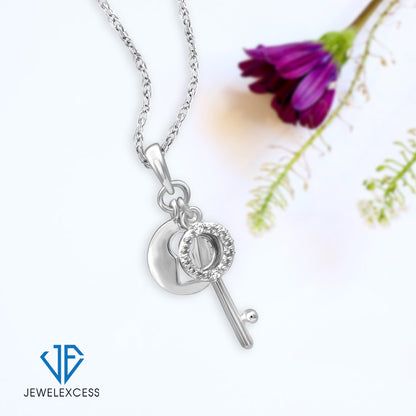 Diamond Accent Key Pendant in Sterling Silver