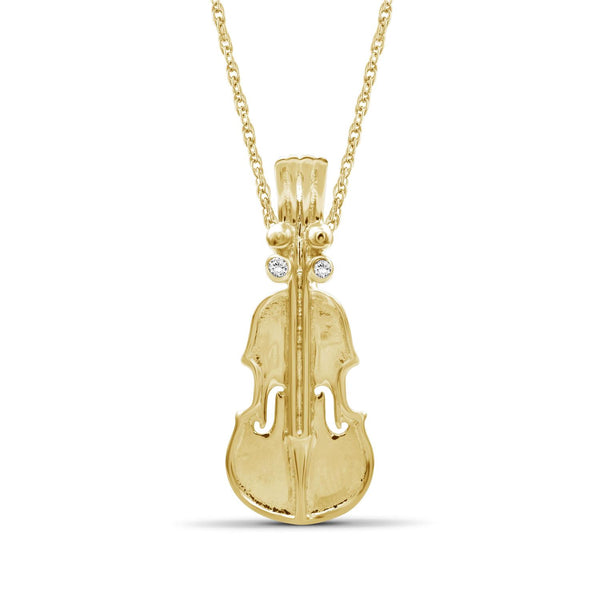 Accent White Diamond 14K Gold Over Silver Violin Pendant