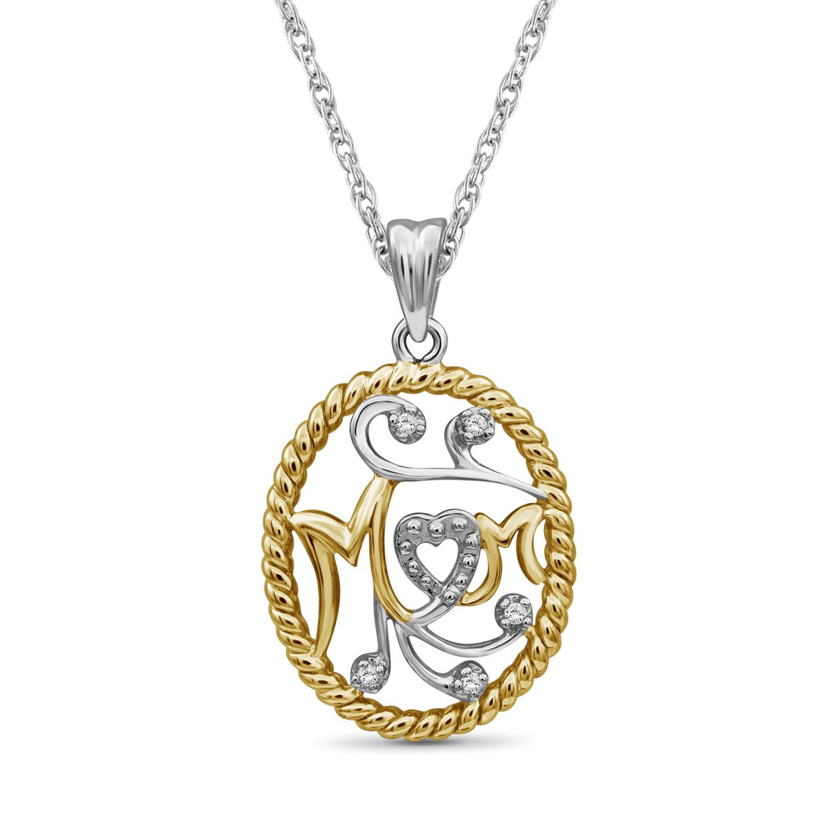 Diamond Accent Mom Pendant in Two-Tone Sterling Silver