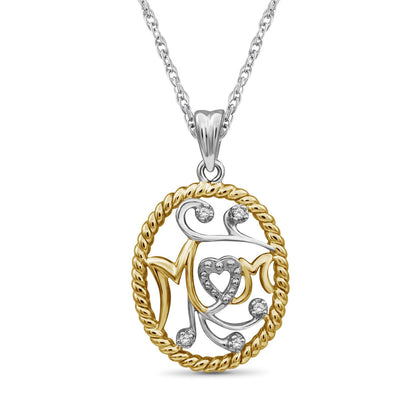 Diamond Accent Mom Pendant in Two-Tone Sterling Silver