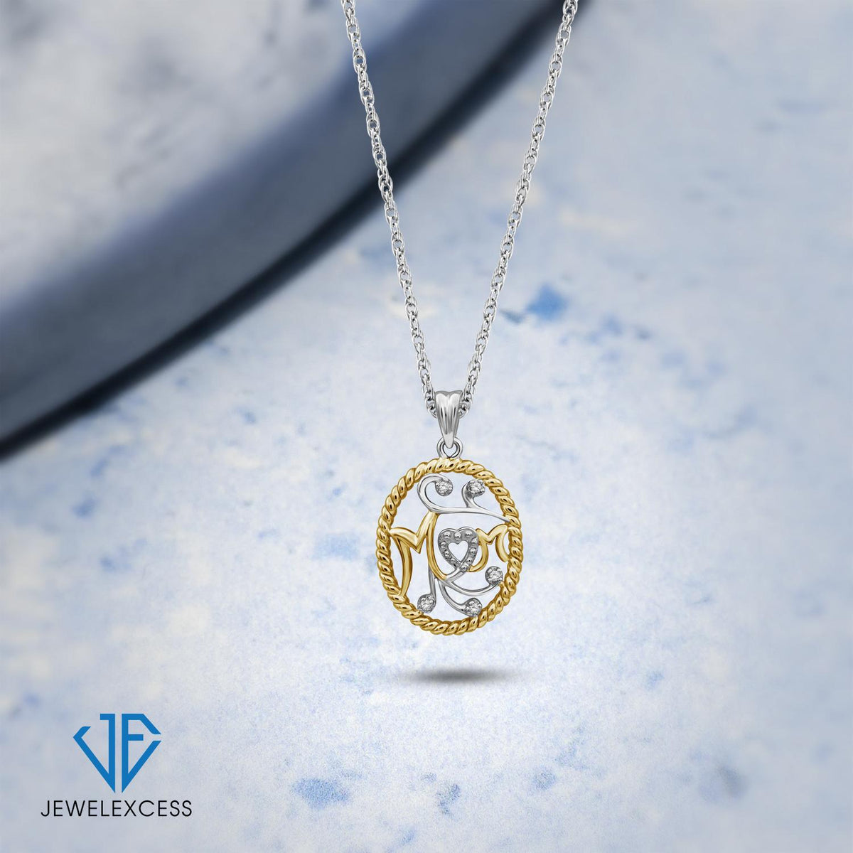 Diamond Accent Mom Pendant in Two-Tone Sterling Silver