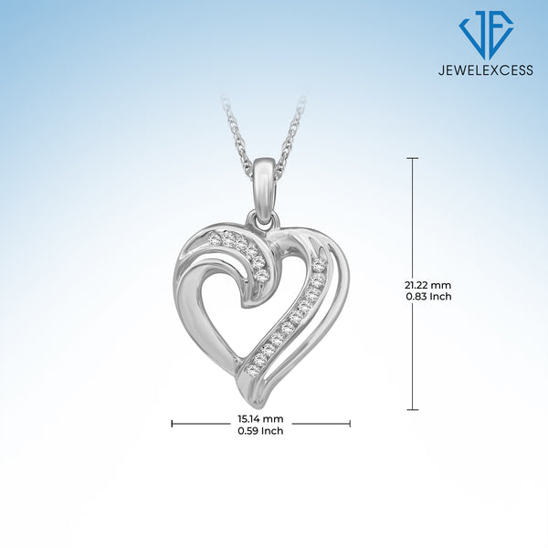 1/7 Carat White Diamond Sterling Silver Heart Pendant