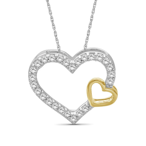 1/4 Carat White Diamond Two Tone Sterling Silver Heart Pendant