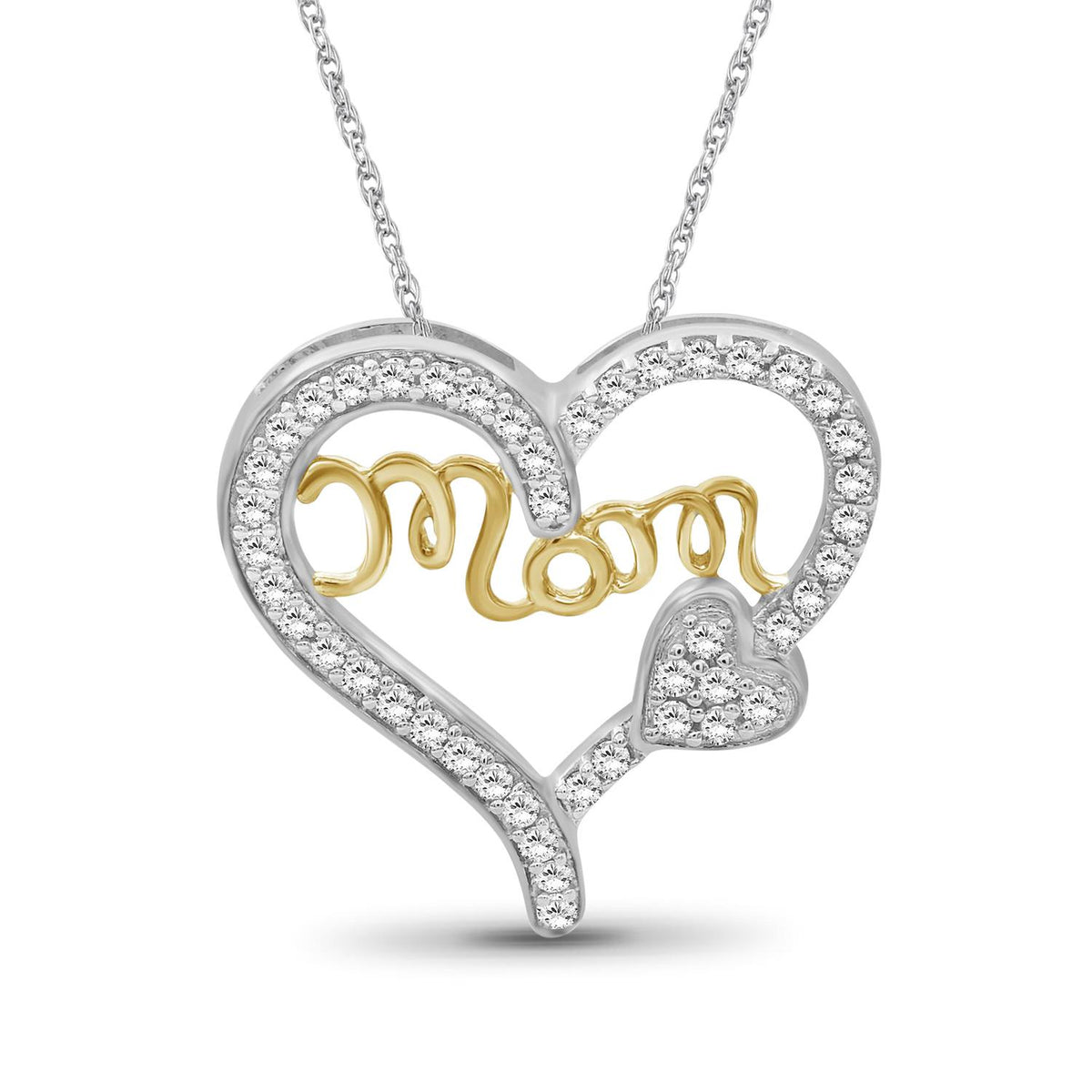 1/2 ct. T.W. White Diamond Mom Heart Pendant in Two-Tone Sterling Silver