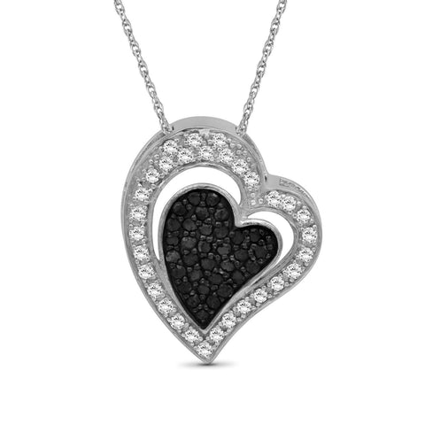 1/2 Carat Black & White Diamond Sterling Silver Heart Pendant