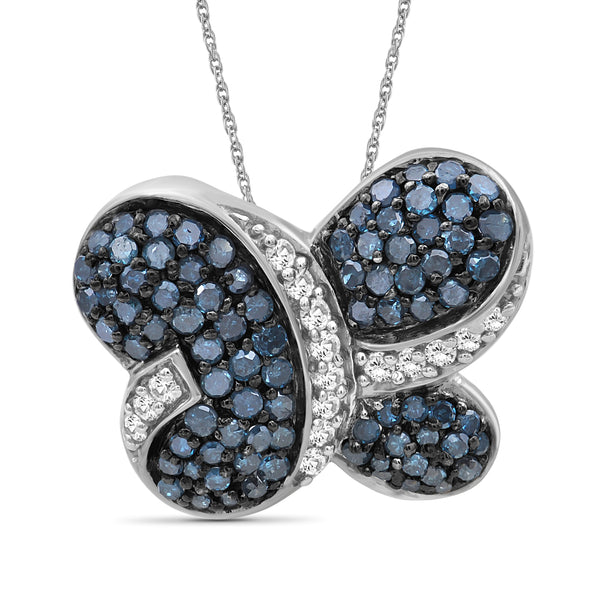1 Carat Blue & White Diamond Sterling Silver Butterfly Pendant