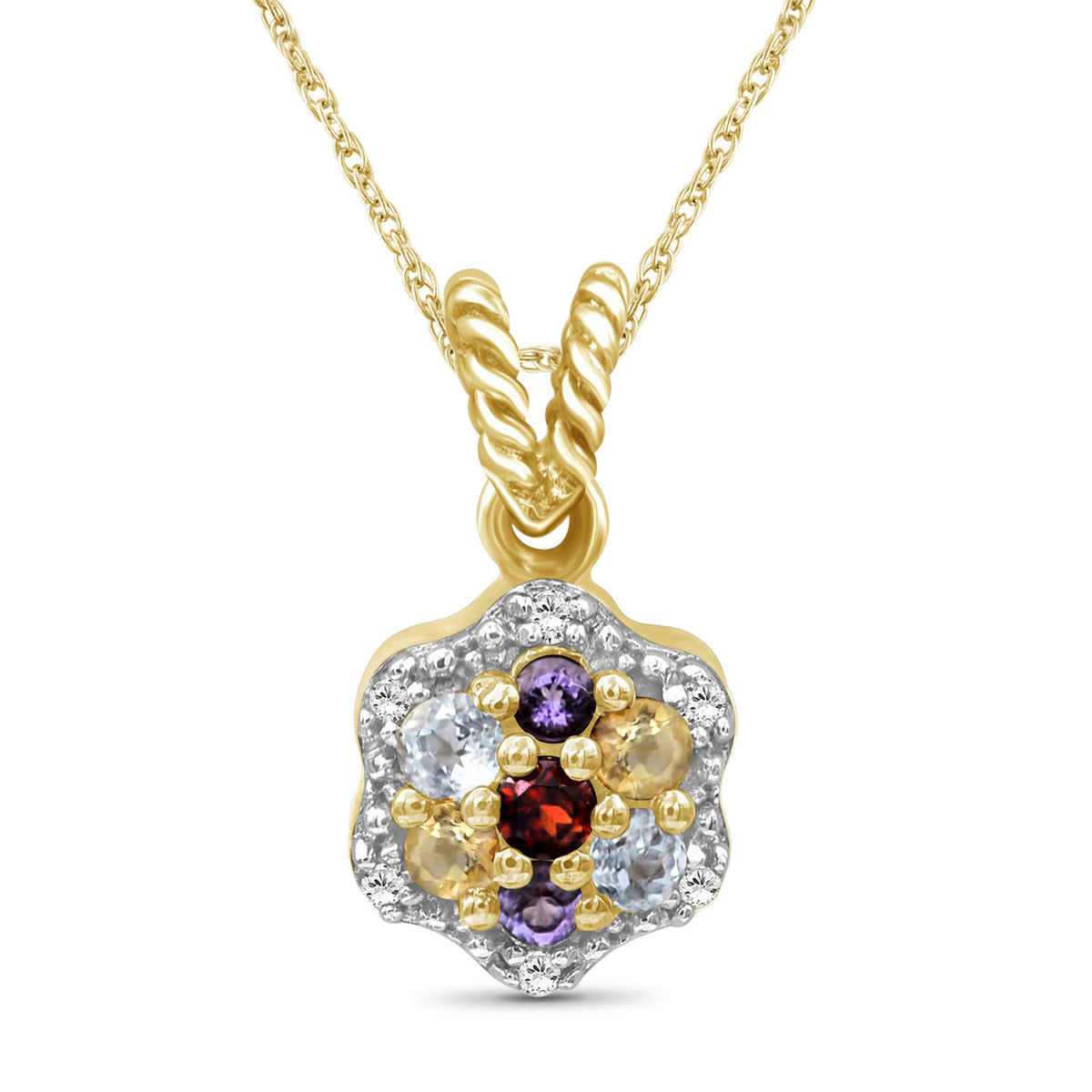 1/2 ct. T.G.W. Multi-Color Gemstone & 1/20 ct. T.W. White Diamond Pendant in 14K Gold over Silver