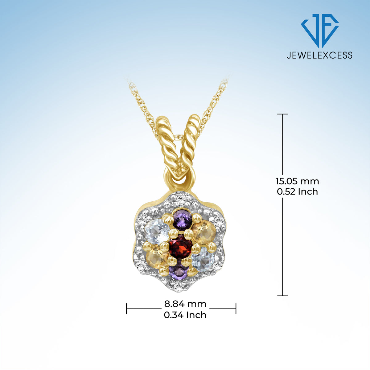 1/2 ct. T.G.W. Multi-Color Gemstone & 1/20 ct. T.W. White Diamond Pendant in 14K Gold over Silver