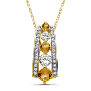0.90 Carat Citrine & Created White Sapphire Pendant in Sterling Silver