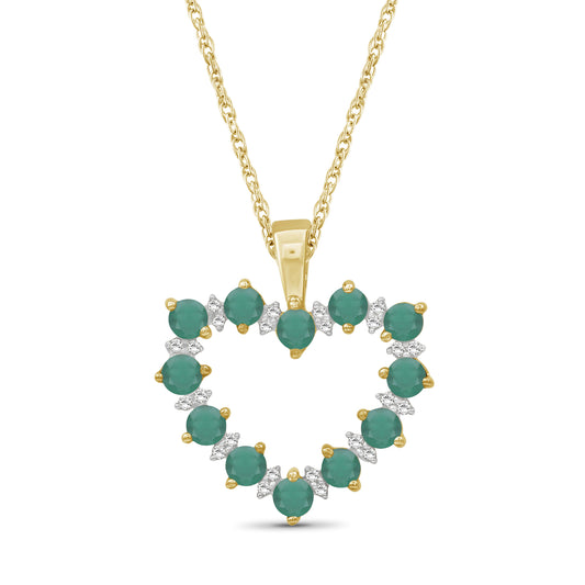 1.1 ct. T.G.W. Emerald & 1/20 ct. T.W. White Diamond Heart Pendant in Sterling Silver