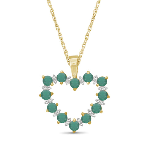 1.1 Carat Emerald & 1/20 Carat White Diamonds Heart Pendant in Sterling Silver