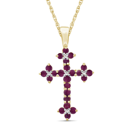 1.1 ct. T.G.W. Ruby & 1/20 ct. T.W. White Diamond Cross Pendant in Sterling Silver