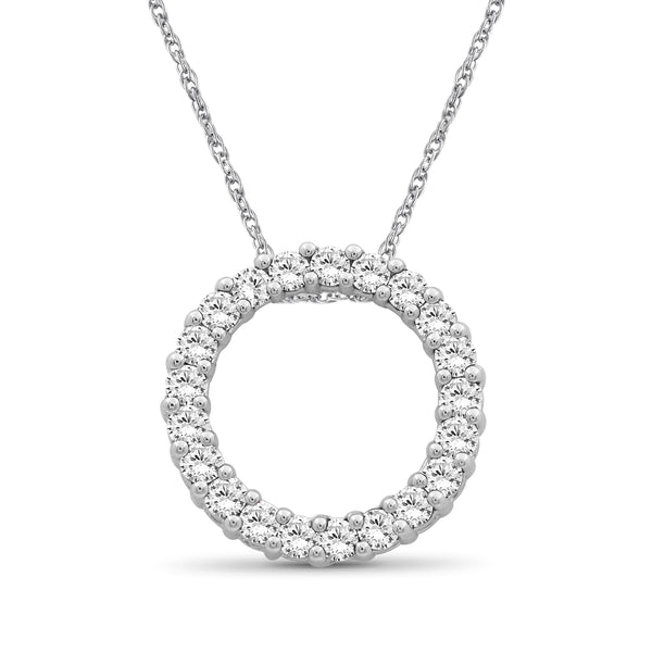 Silver Chain Necklace for Women – .925 Sterling Silver Circle Necklace with Sparkling Genuine 1 CTW White Diamonds – Chic, Stunning Silver Statement Necklace