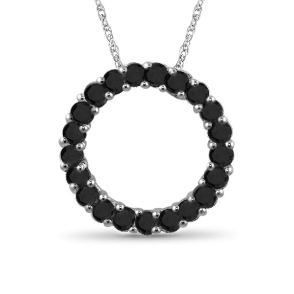 1.00 Carat Black Diamonds Open Circle Pendant in Sterling Silver