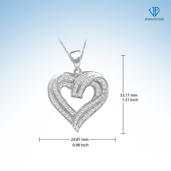 1.00 Carat White Diamonds Heart Pendant in Sterling Silver Or 14K Gold-Plated