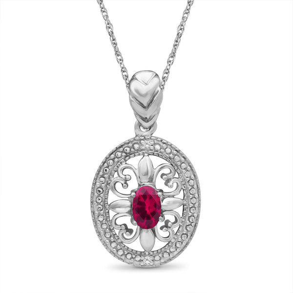 1/2 Carat T.G.W. Created Ruby And White Diamond Accent Sterling Silver Or 14K Gold-Plated Pendant, 18"