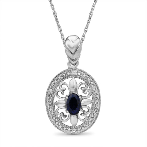 1/4 Carat T.G.W. Created Sapphire And White Diamond Accent Sterling Silver Or 14K Gold-Plated Pendant, 18"