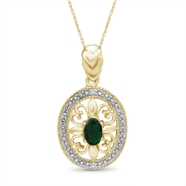 1/3 Carat T.G.W. Created Emerald And White Diamond Accent Sterling Silver Or 14K Gold-Plated Pendant, 18"