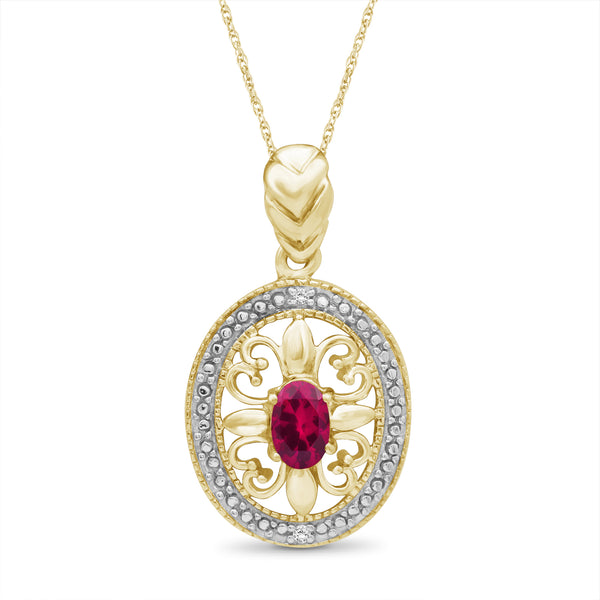 1/2 Carat T.G.W. Created Ruby And White Diamond Accent Sterling Silver Or 14K Gold-Plated Pendant, 18"
