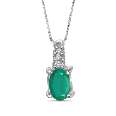 0.23 CTW Emerald & Accent White Diamonds Pendant in Sterling Silver