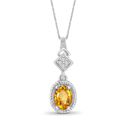 1.11 ct. T.G.W. Citrine Pendant with Diamond Accent in Sterling Silver