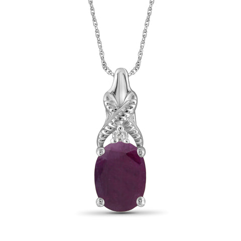 1.00 Carat T.G.W. Ruby And White Diamond Accent Sterling Silver Pendant, 18"