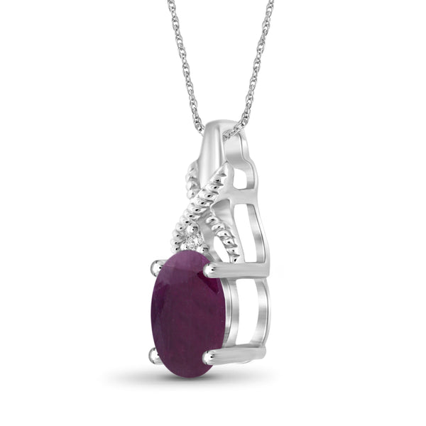 1.00 Carat T.G.W. Ruby And White Diamond Accent Sterling Silver Pendant, 18"